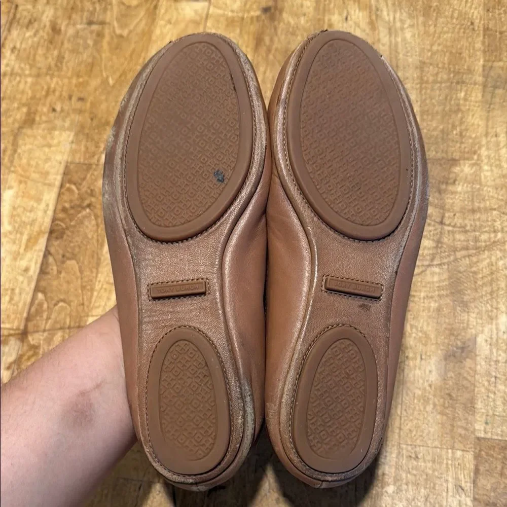 Tory Burch Tan Flats with Signature Logo
